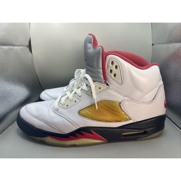 2020 Nike Air Jordan 5 V Retro Fire Red Silver Tongue Mens 13 White DA1911-102